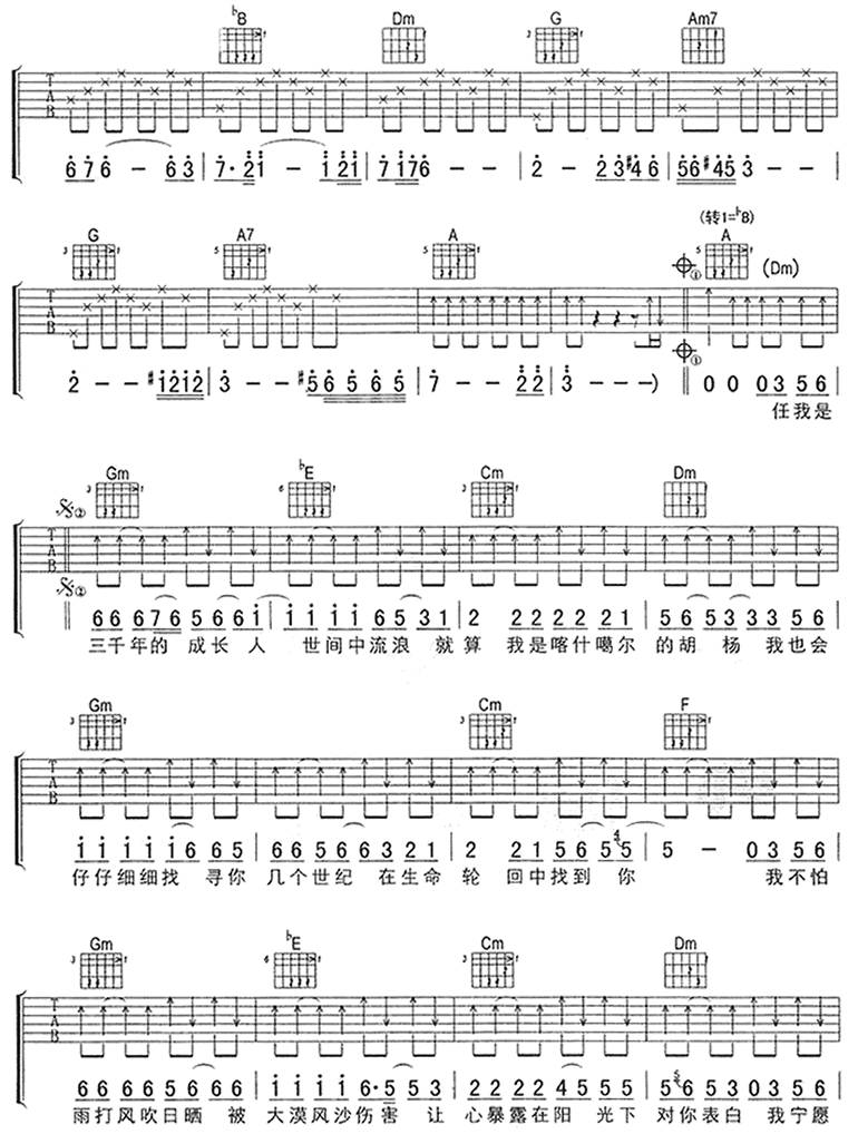 喀什葛尔胡杨吉他谱