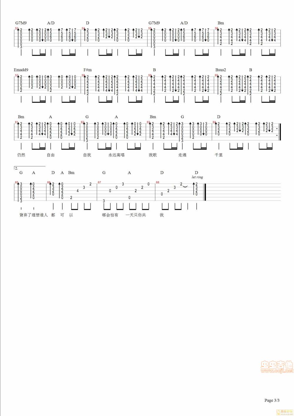 海阔天空吉他谱 