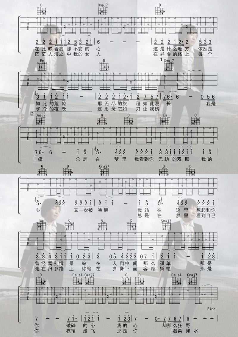 故乡吉他谱 喀什怒放 