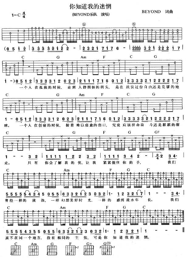 你知道我的迷惘吉他谱 