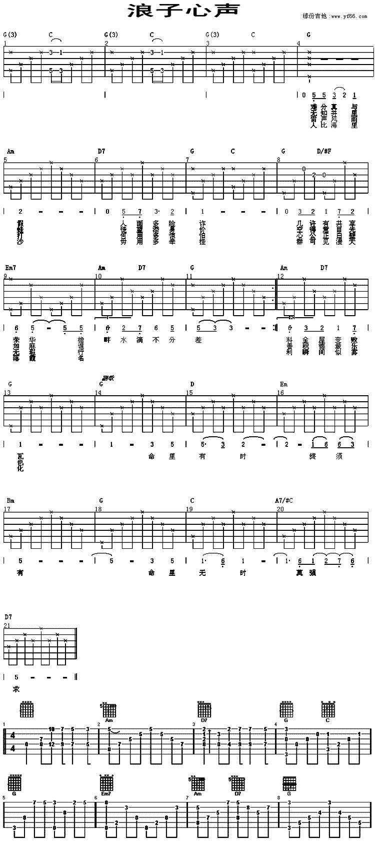 浪子心声吉他谱 