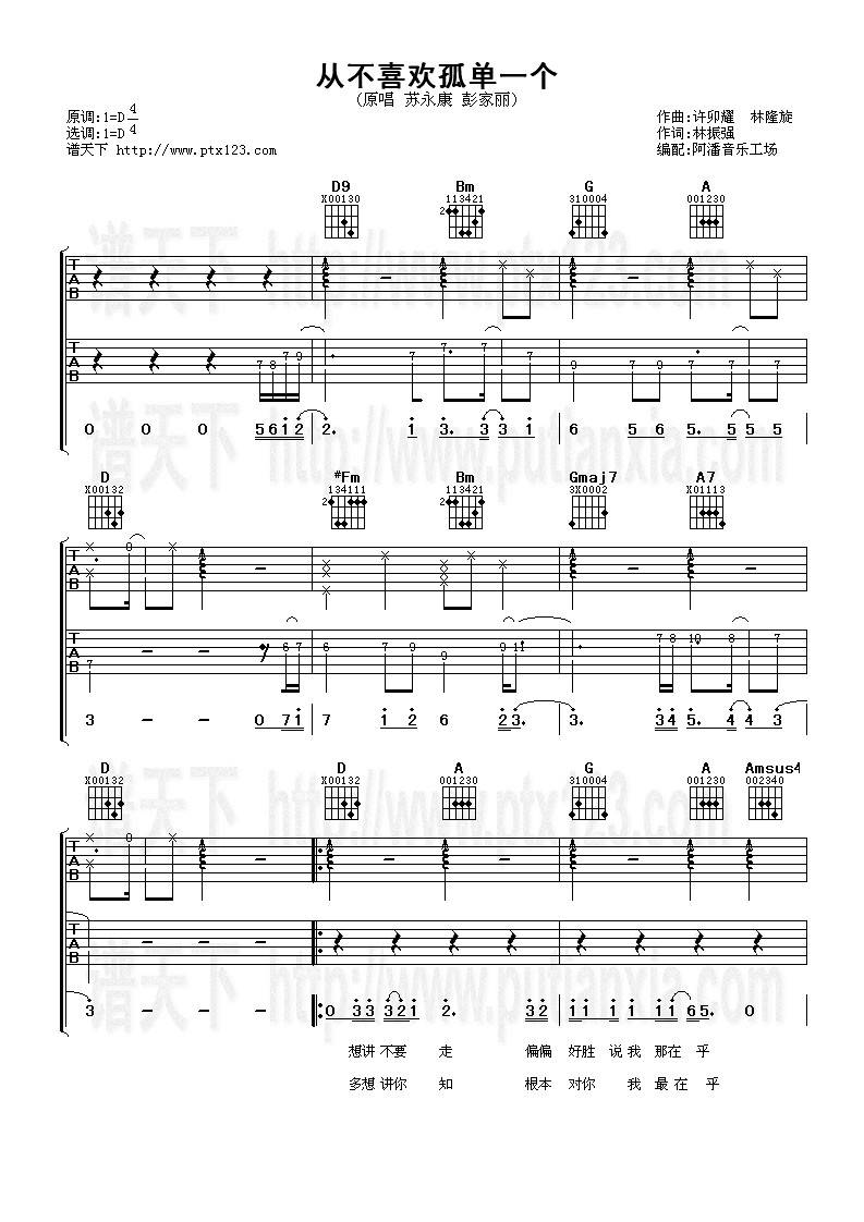 从不喜欢孤单一个吉他谱