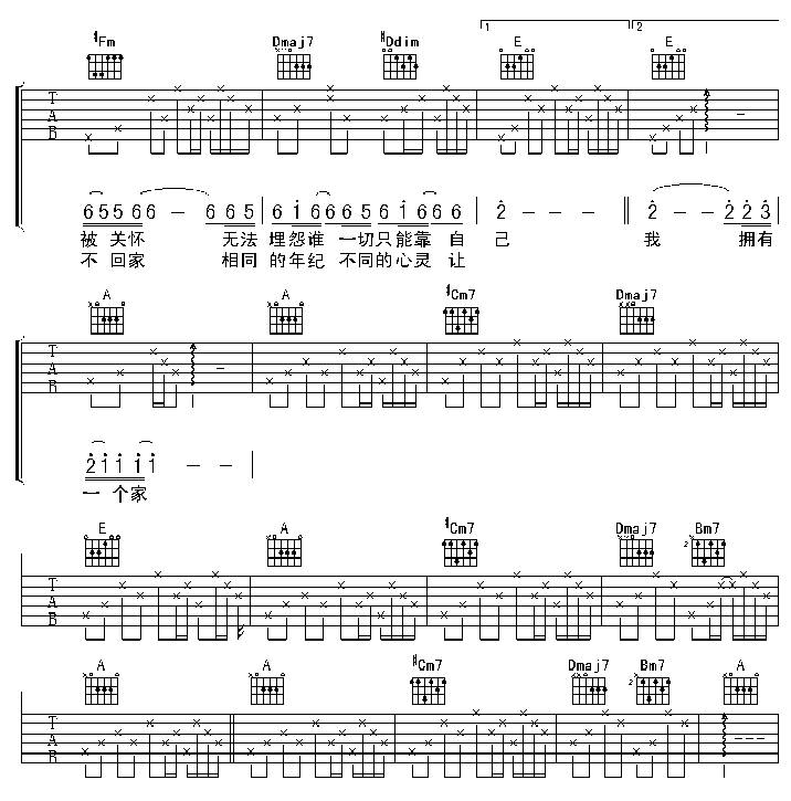我想有个家吉他谱 