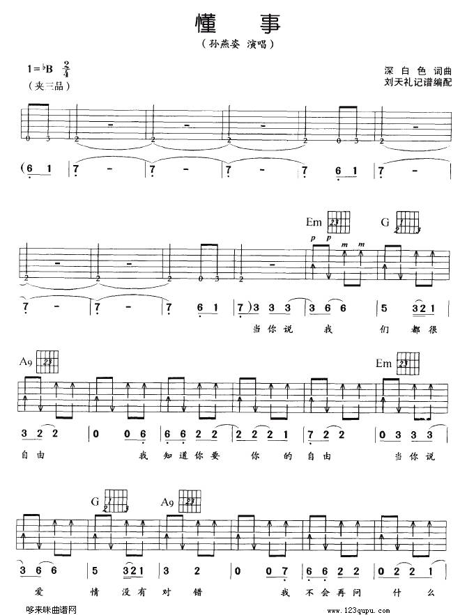 懂事（孙燕姿）吉他谱