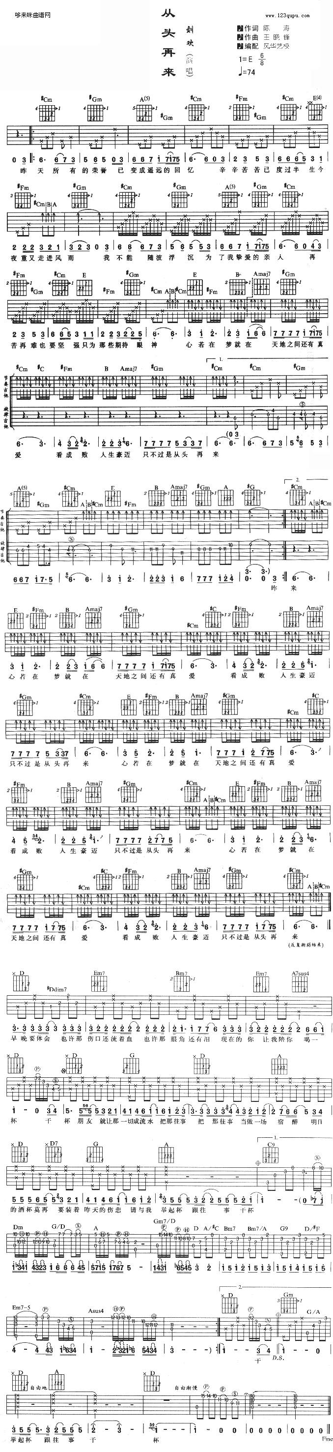 从头再来 (刘欢 )吉他谱 