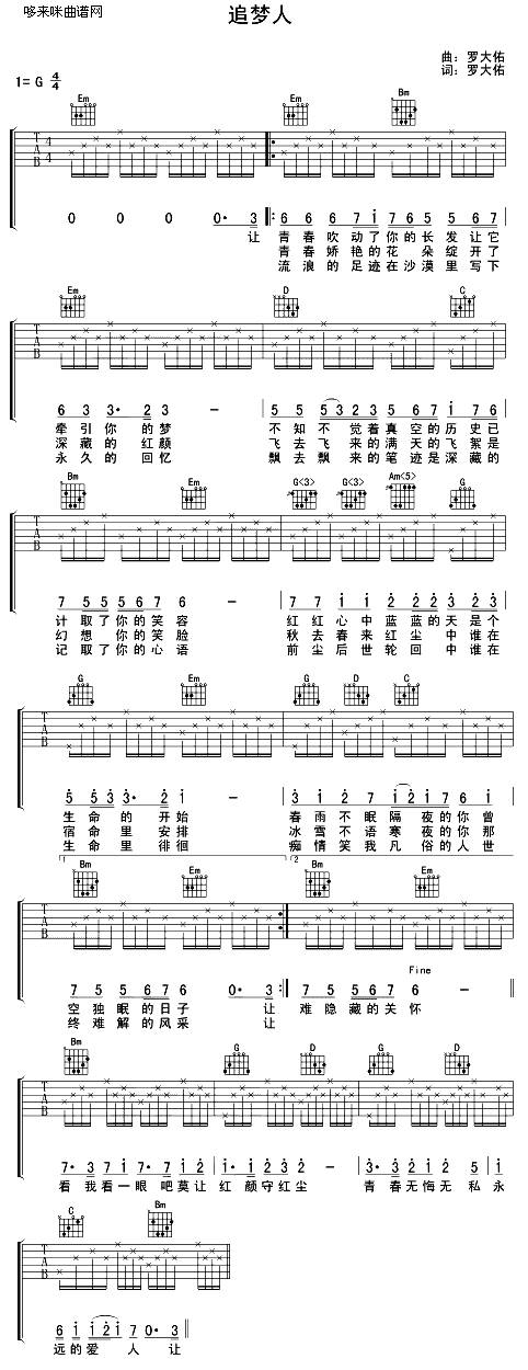 追梦人 (罗大佑 )吉他谱 