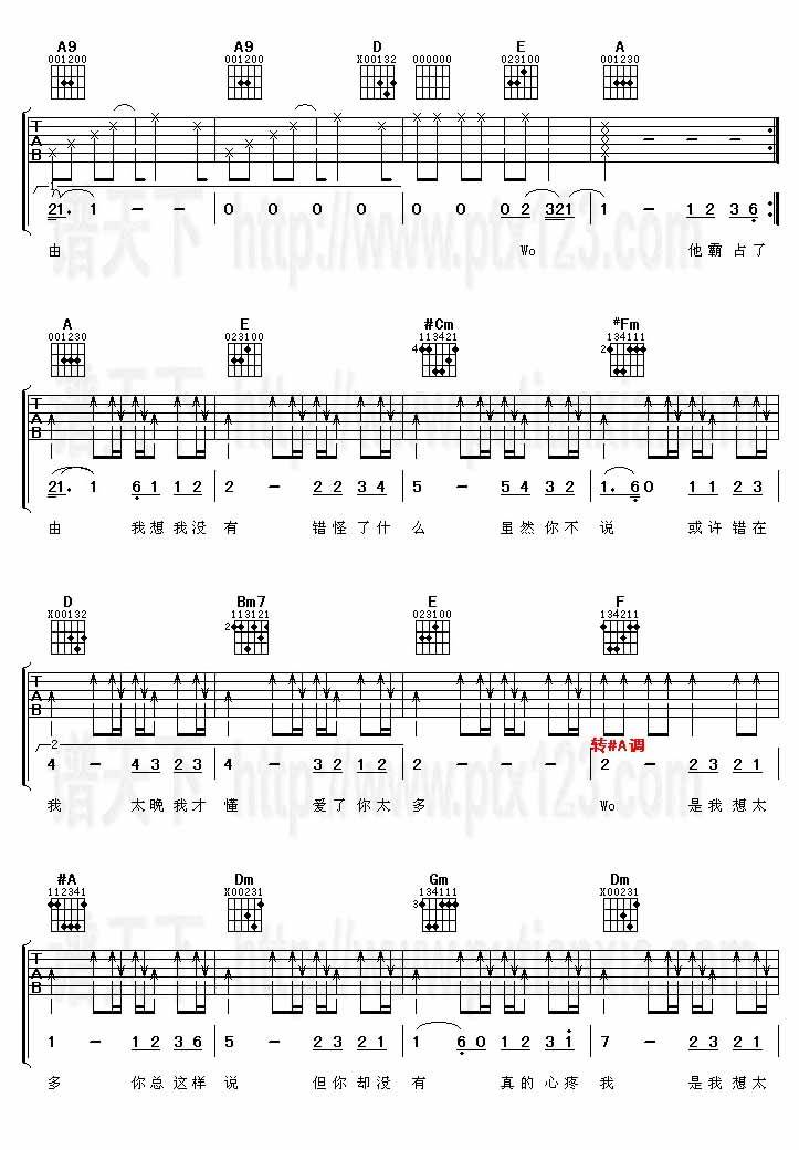 想太多(吉他弹唱乐谱)[完整版]吉他谱 