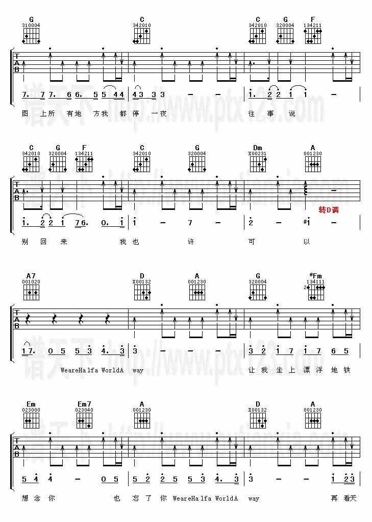 漂浮地铁(吉他谱) 