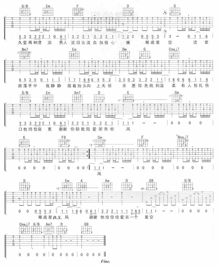 眼底星空吉他谱 
