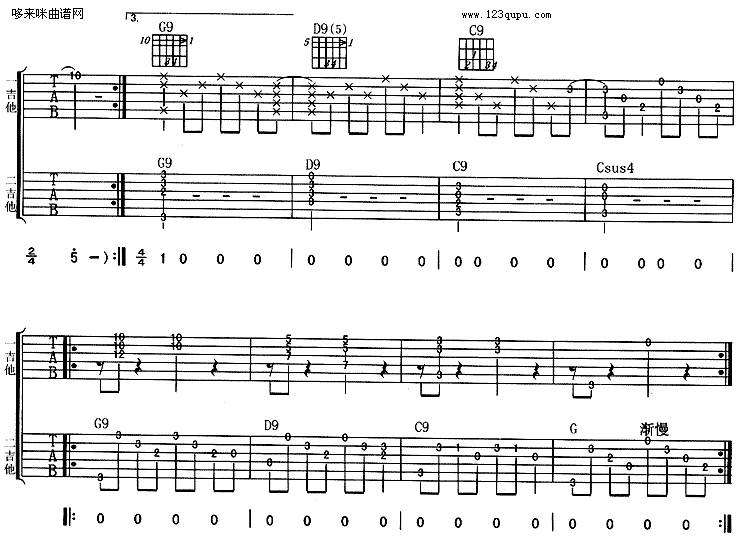 昨天今天 （老狼）吉他谱 