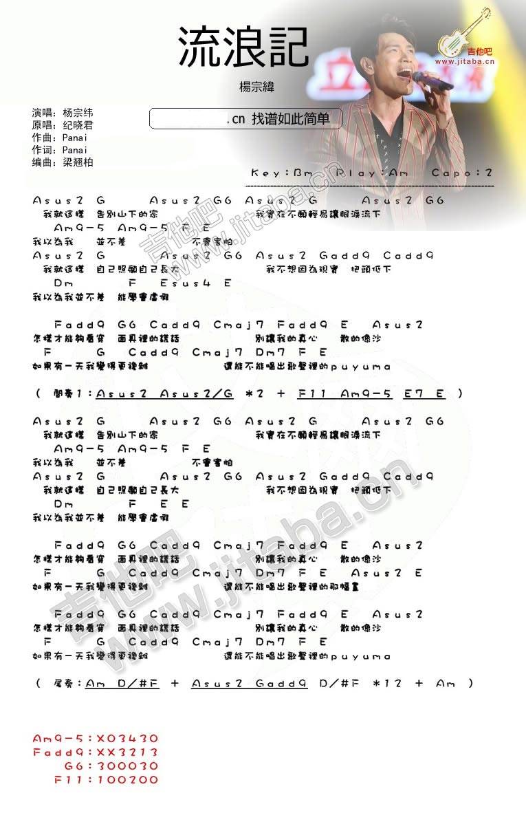 流浪记-我是歌手吉他谱 