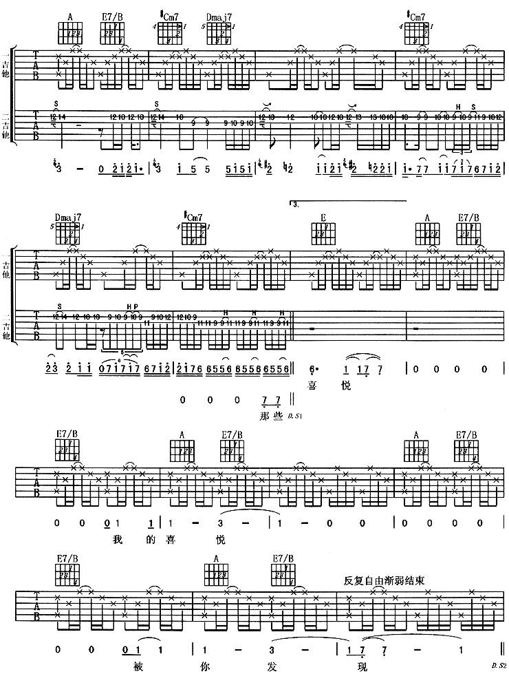 喜悦 (老狼)吉他谱 