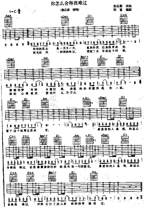 怎么舍得我难过吉他谱 