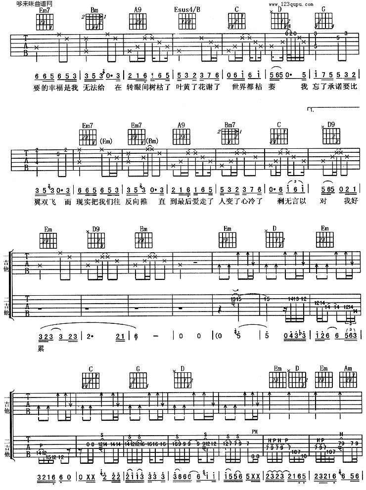 忘了(羽泉)吉他谱