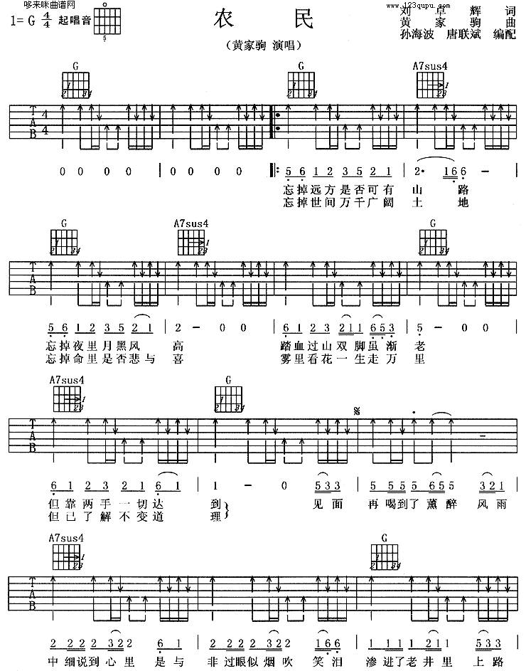 农民(黄家驹)吉他谱