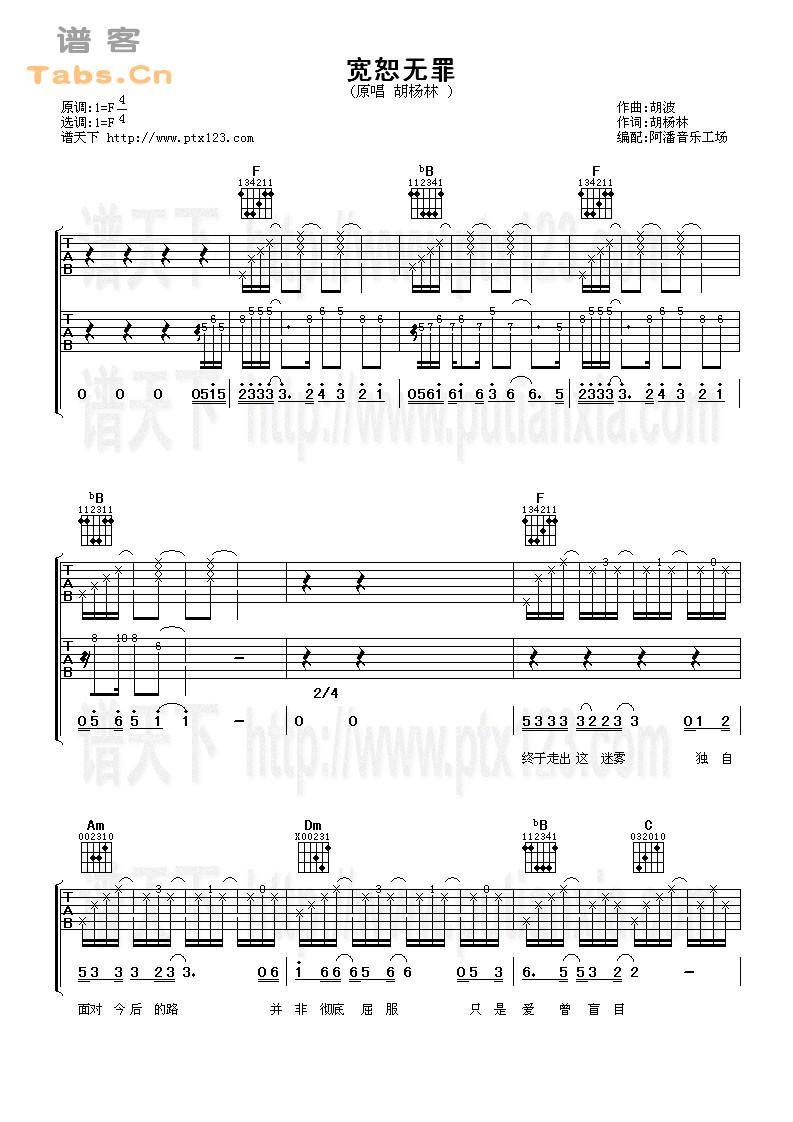 宽恕无罪 完美版	吉他谱