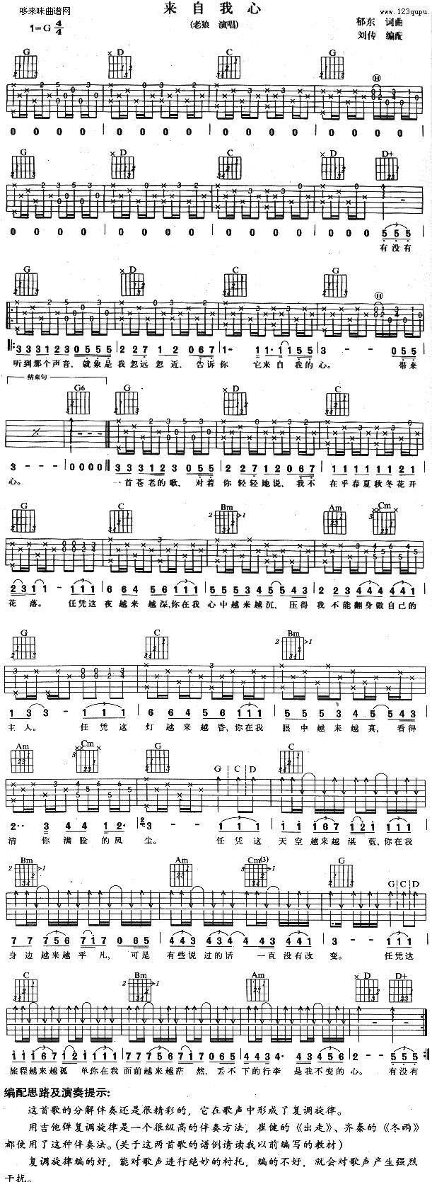 来自我心 (老狼 )吉他谱 