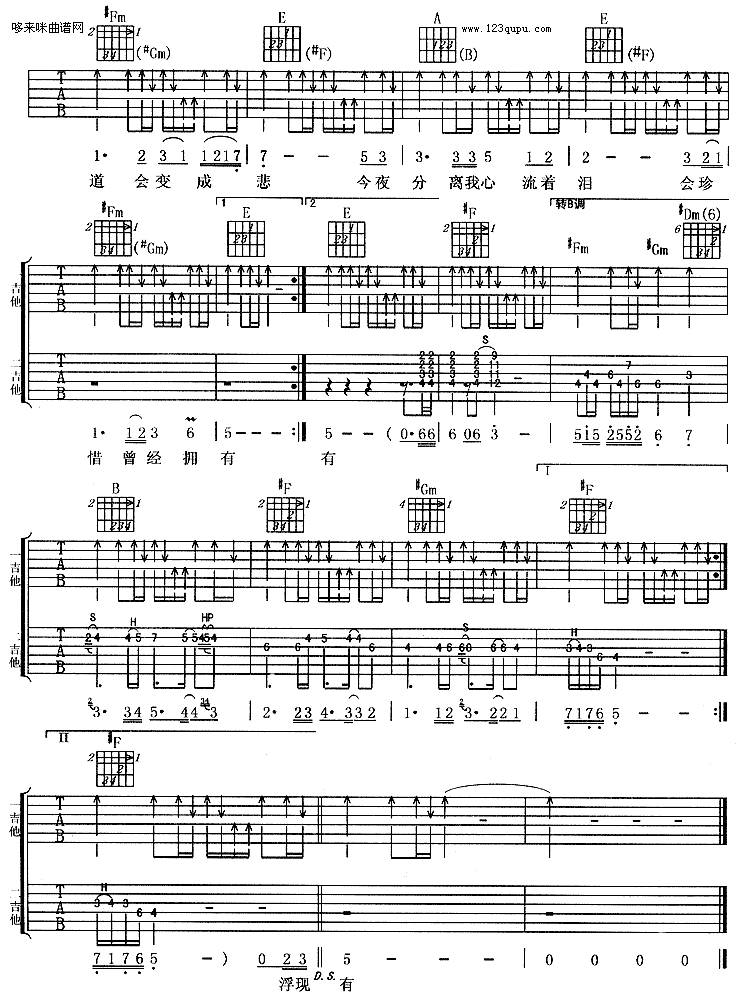 曾经拥有（黄家驹）吉他谱 