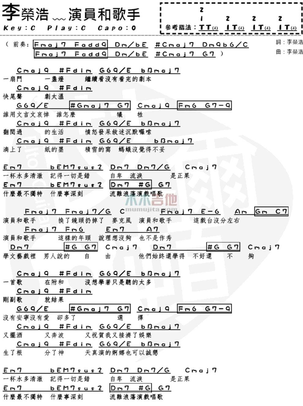 演员和歌手 高清吉他谱 