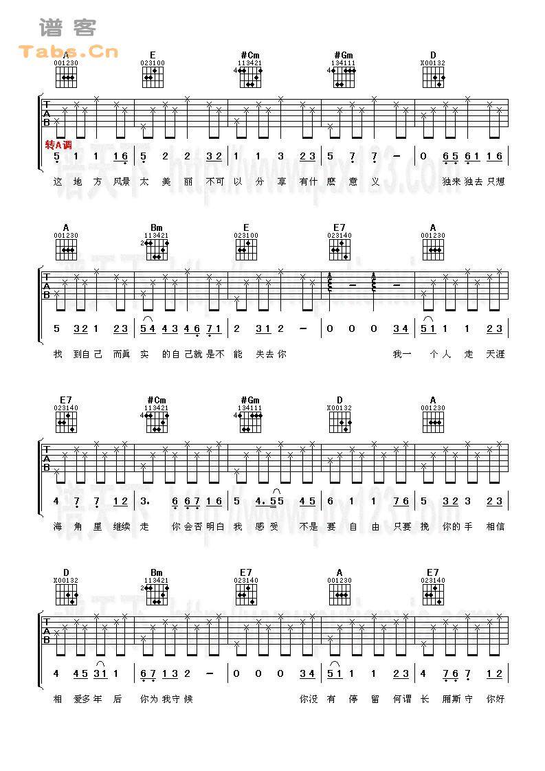 一个人走 	吉他谱
