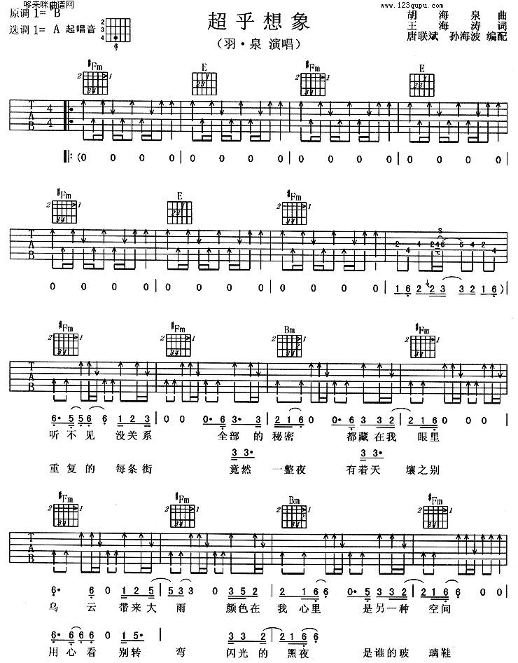 超乎想象(羽泉)吉他谱