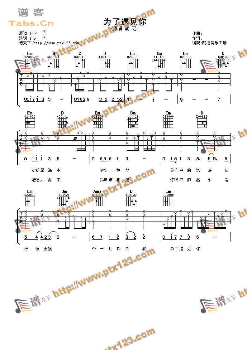 为了遇见你 完美版吉他谱 