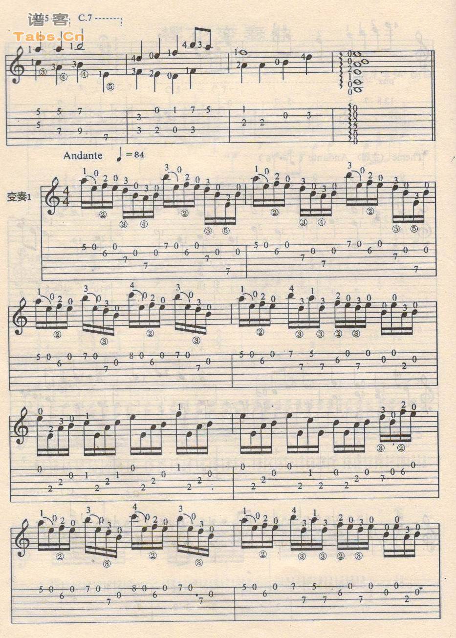 樱花变奏曲 	吉他谱 