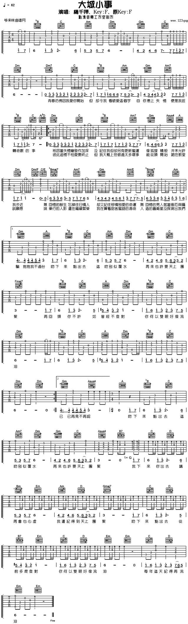 大城小事 (杨千桦)吉他谱 