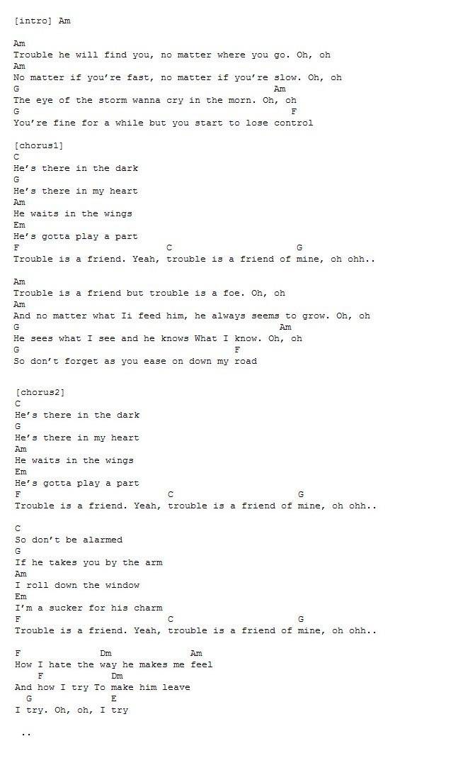 trouble is a friend吉他谱 