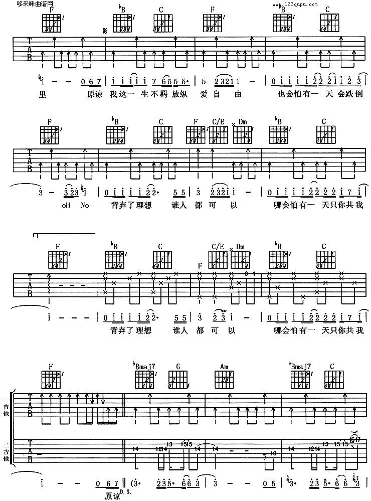 海阔天空(黄家驹)吉他谱 