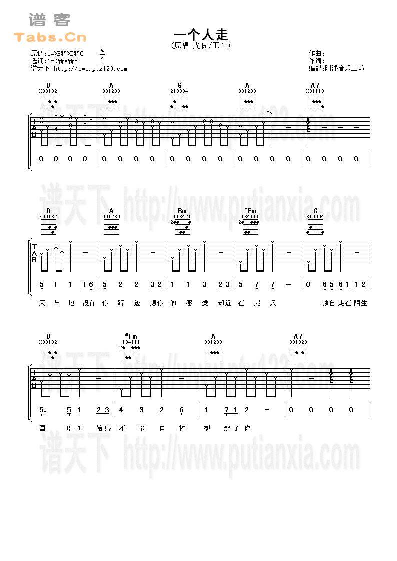 一个人走 	吉他谱