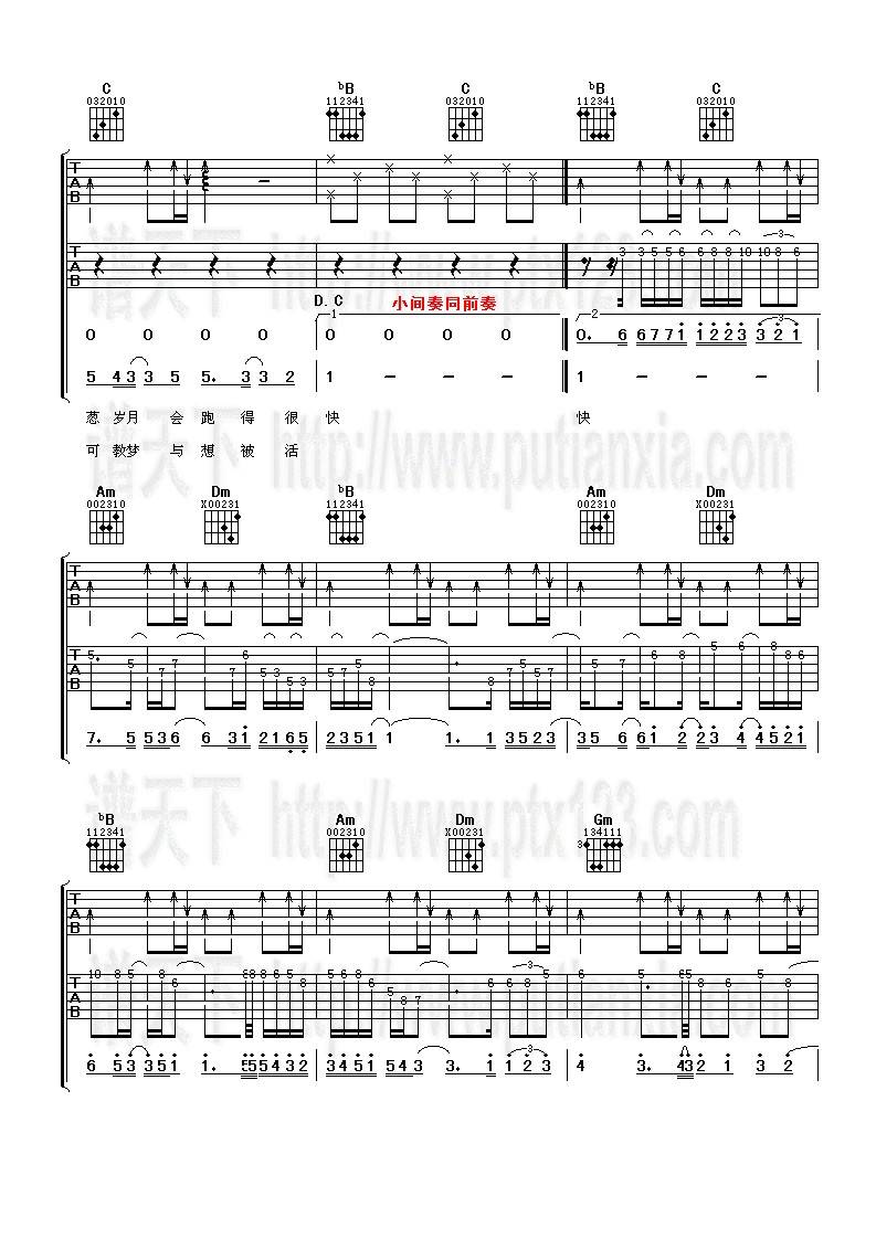 一晚长大吉他谱 