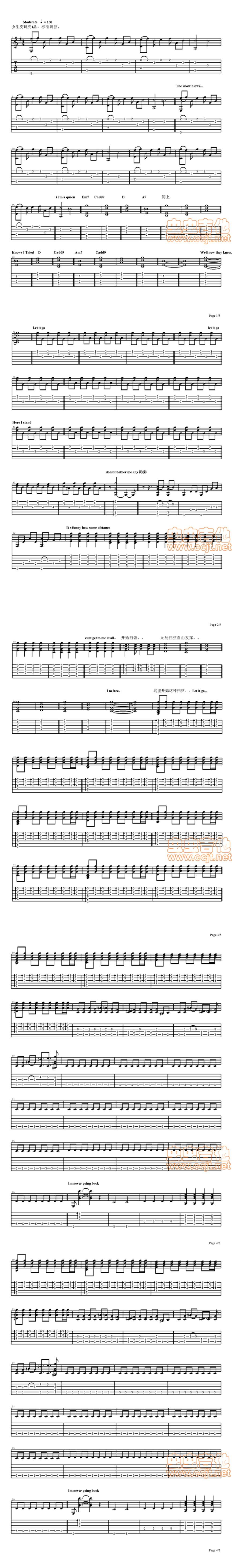 Let it go 冰雪奇缘吉他谱 