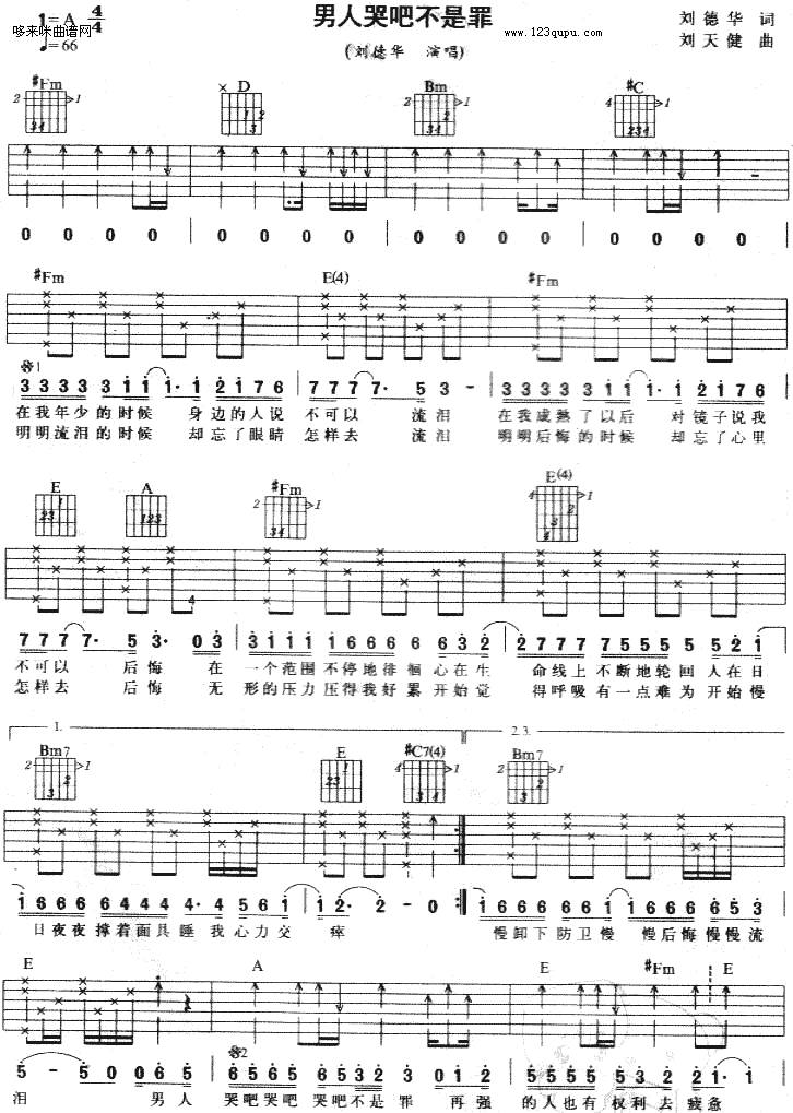 男人哭吧不是罪-刘德华吉他谱