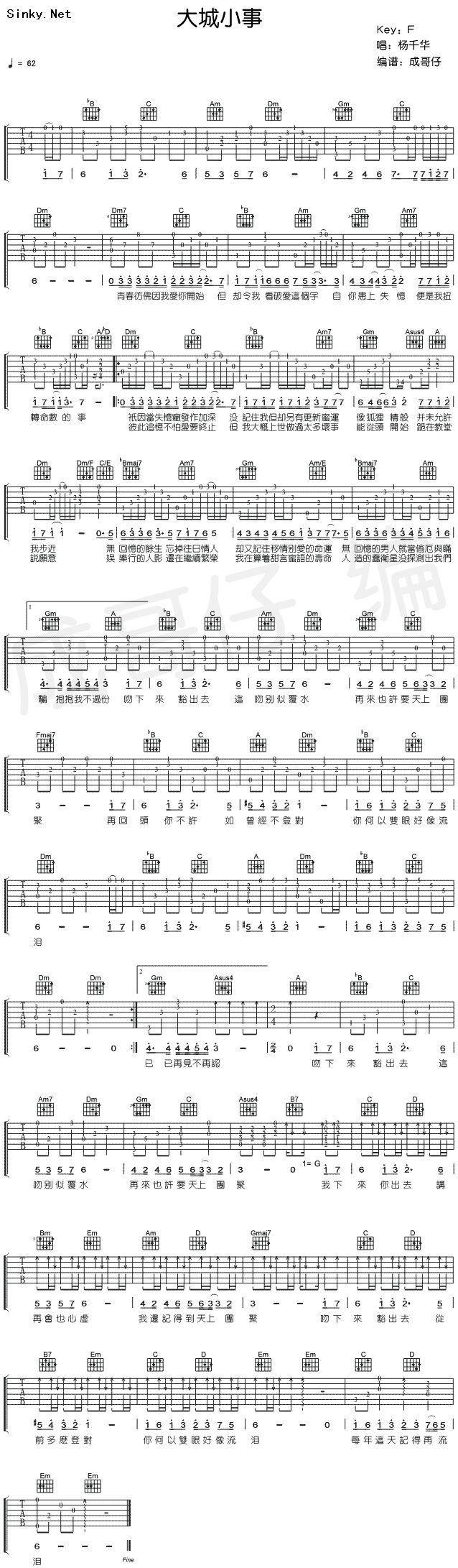 小城大事吉他谱 