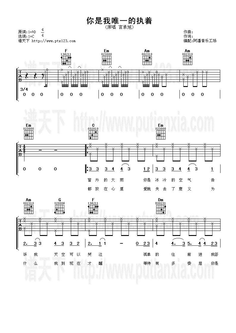 你是我唯一的执着吉他谱