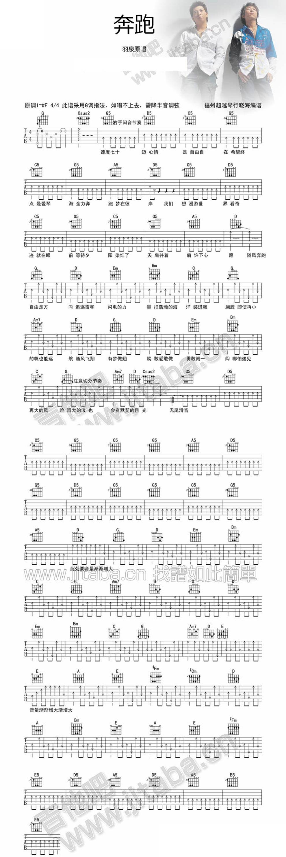 奔跑 新手版吉他谱 