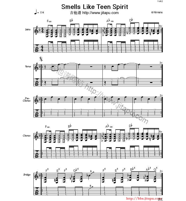 Smell Like Teen Spring吉他谱 