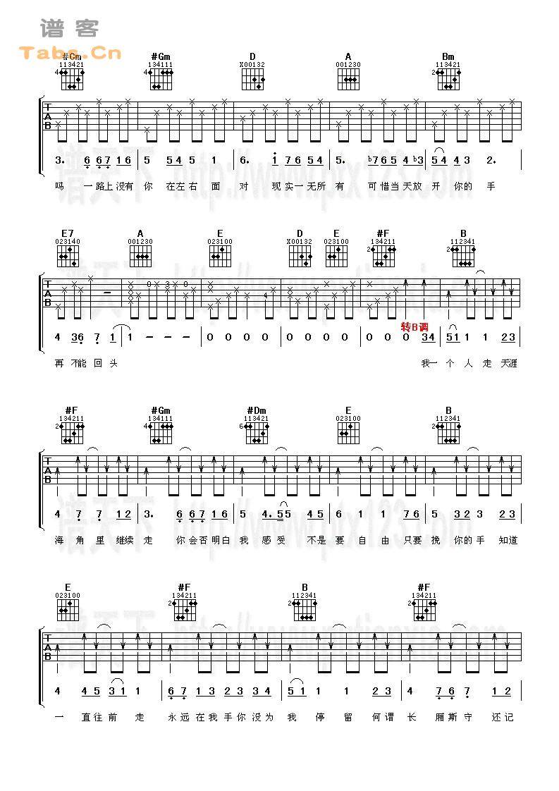 一个人走 	吉他谱 