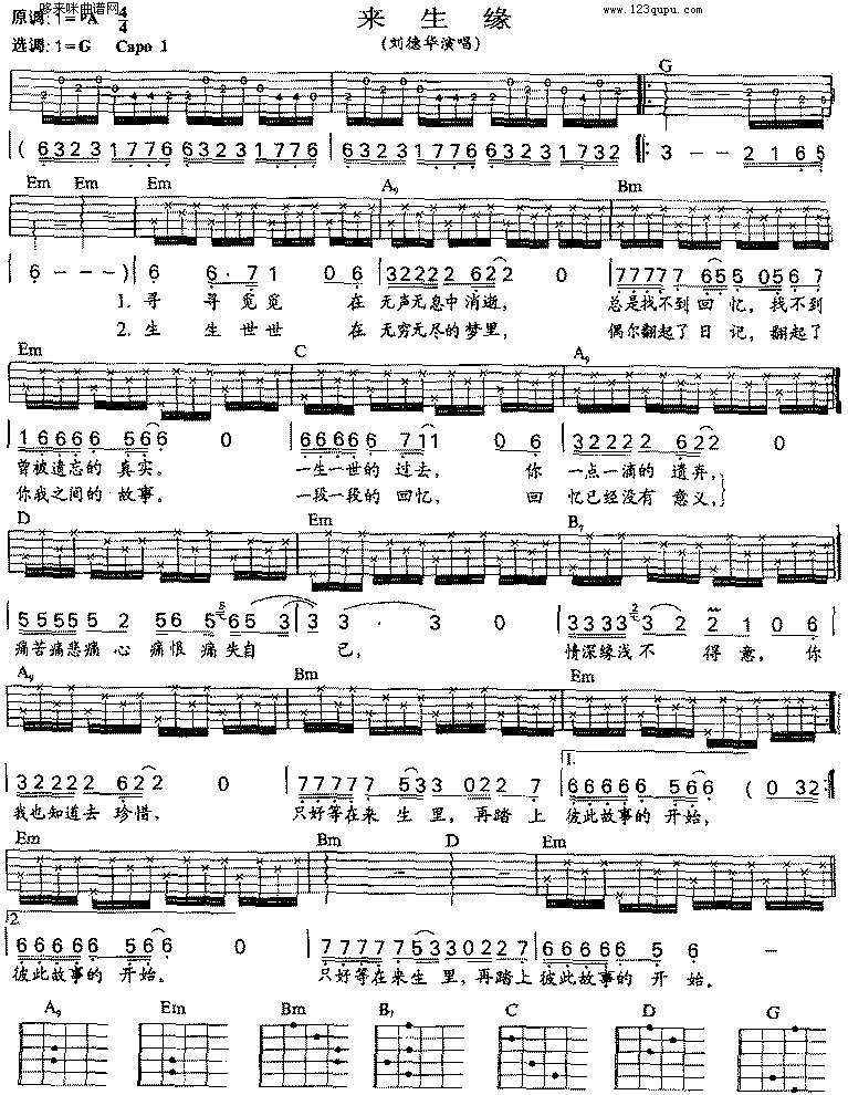 来生缘 (刘德华)吉他谱 