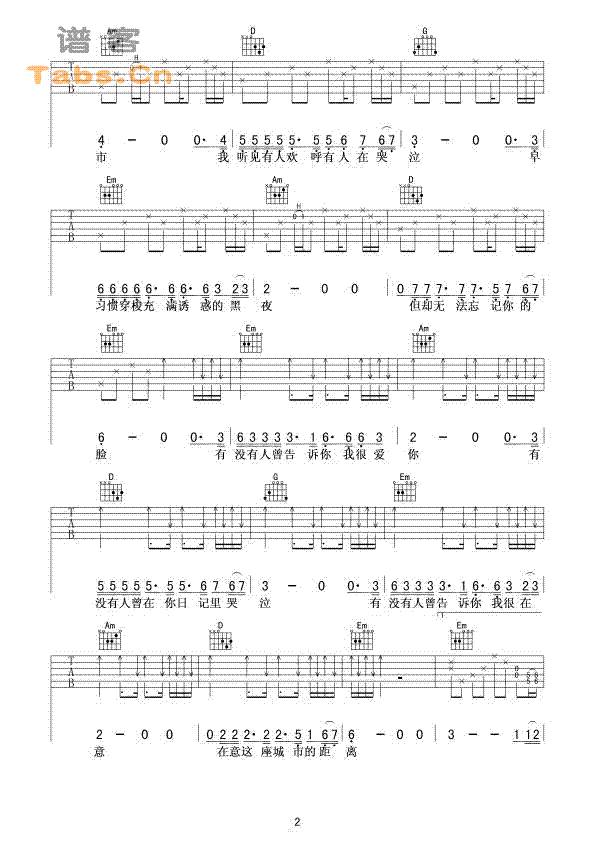 有没有人告诉你 经典版	吉他谱