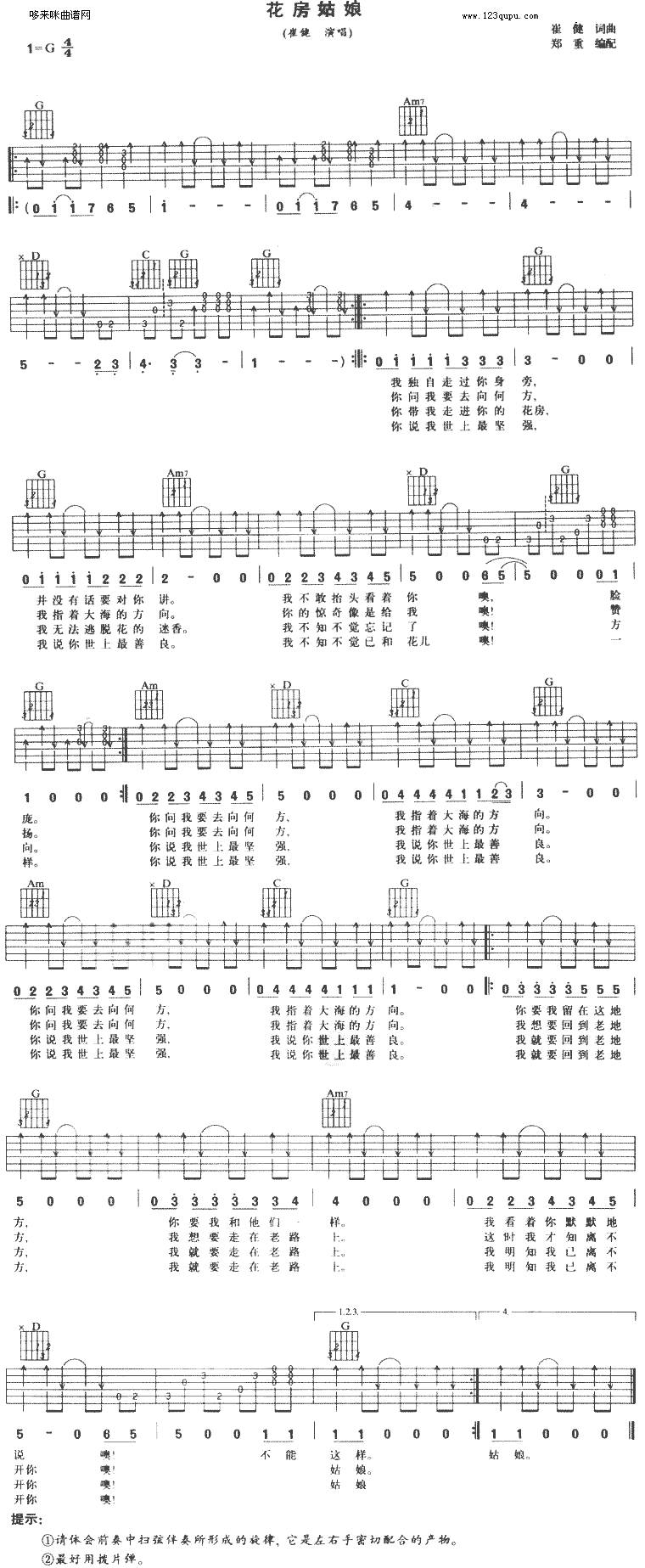 花房姑娘 (崔健 )吉他谱 