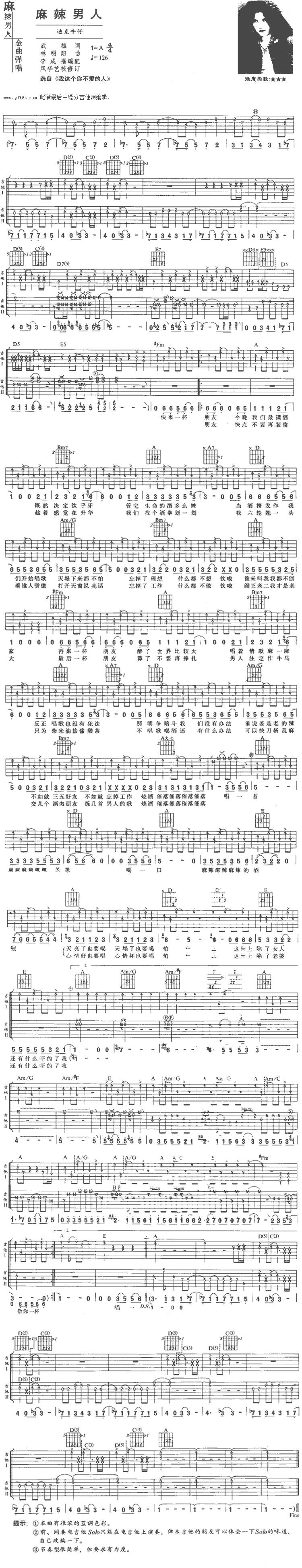 麻辣男人吉他谱 