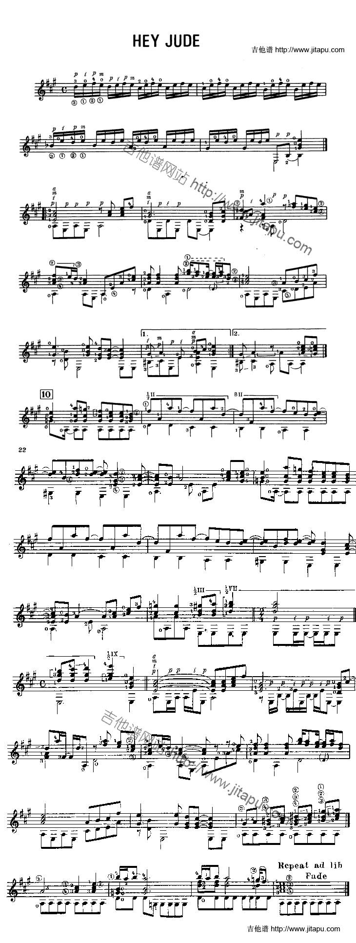 Hey Jude（古典）吉他谱 