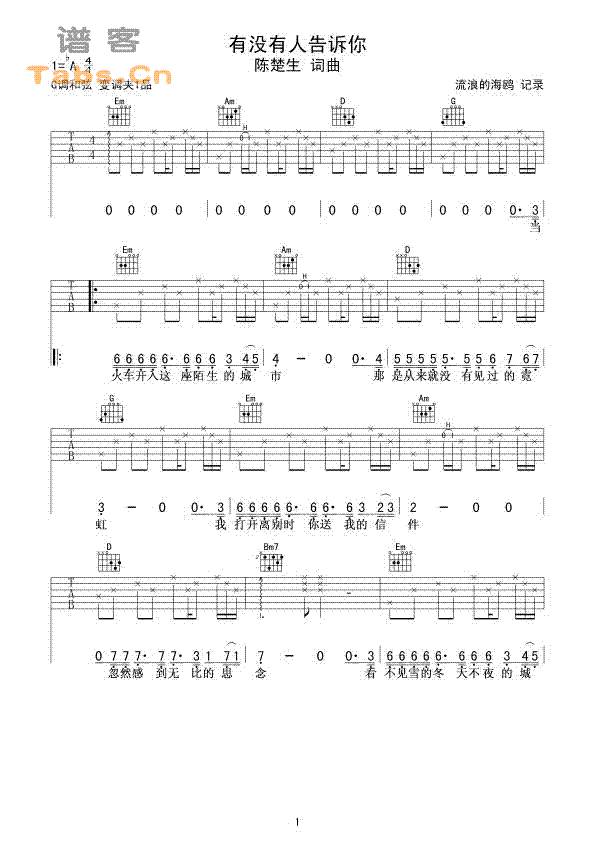 有没有人告诉你 经典版	吉他谱