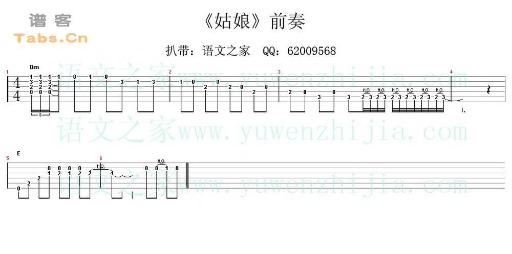 姑娘(陈楚生 前奏) 	吉他谱 