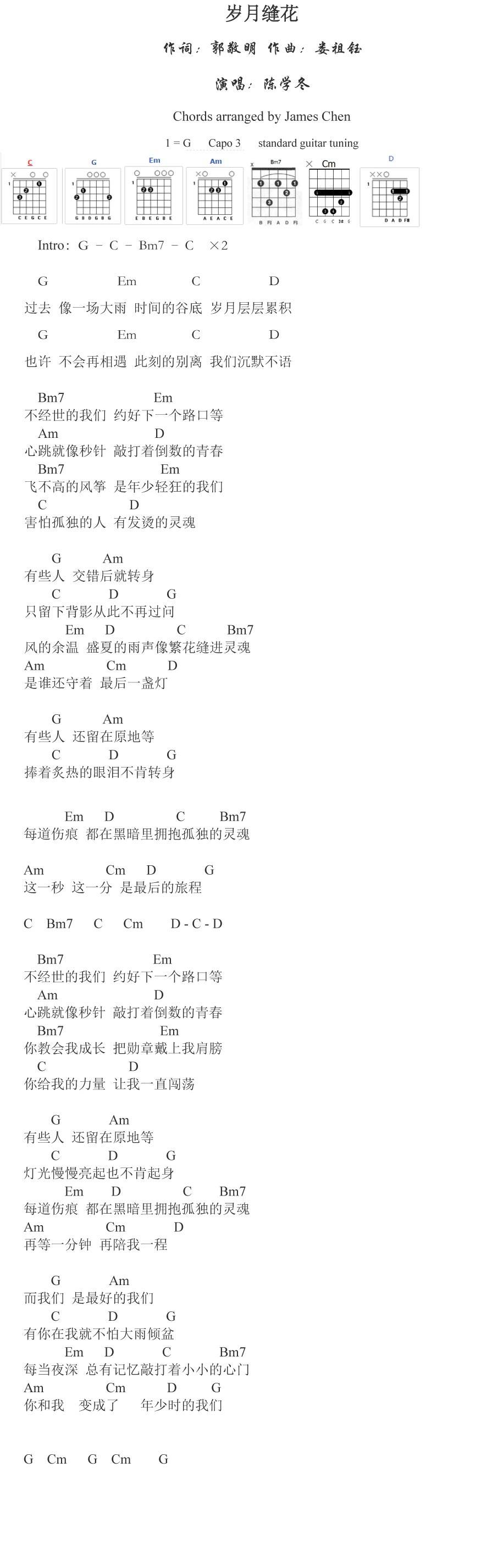 岁月缝花吉他谱 