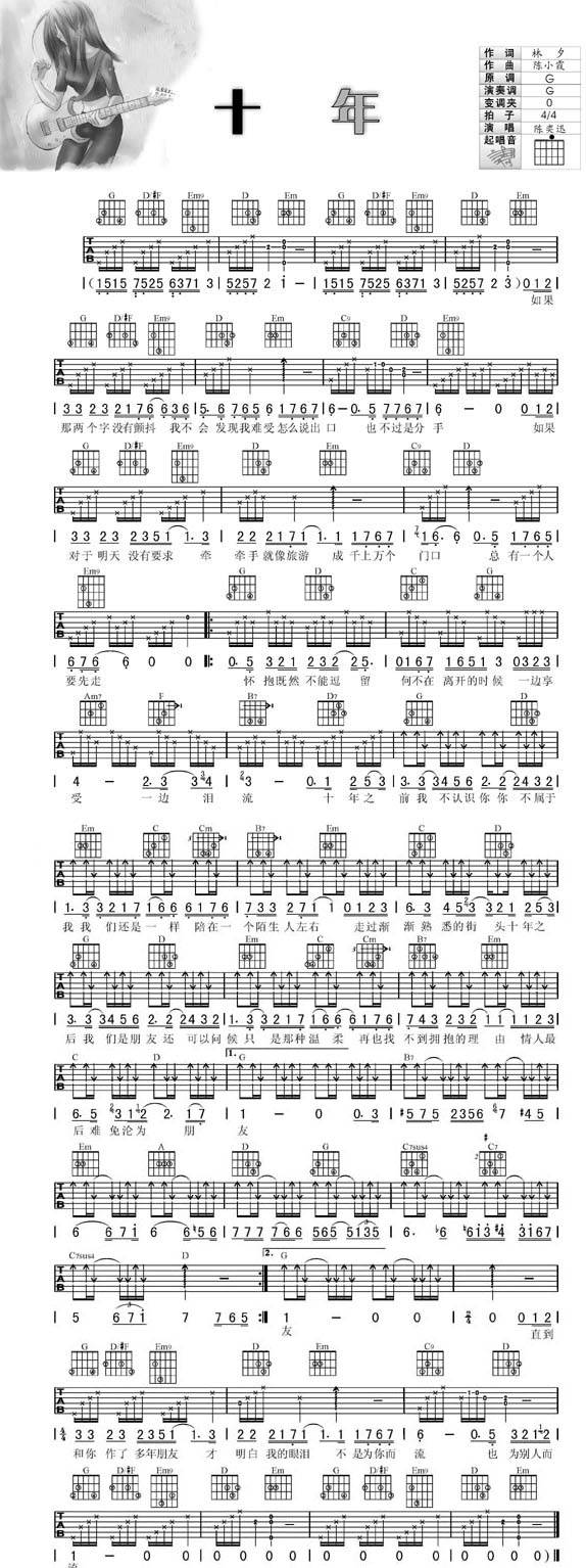 十年-（陈奕迅）吉他谱 