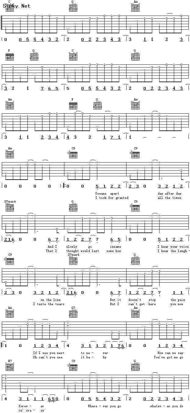 right here waiting(磁带原版带前奏)吉他谱 