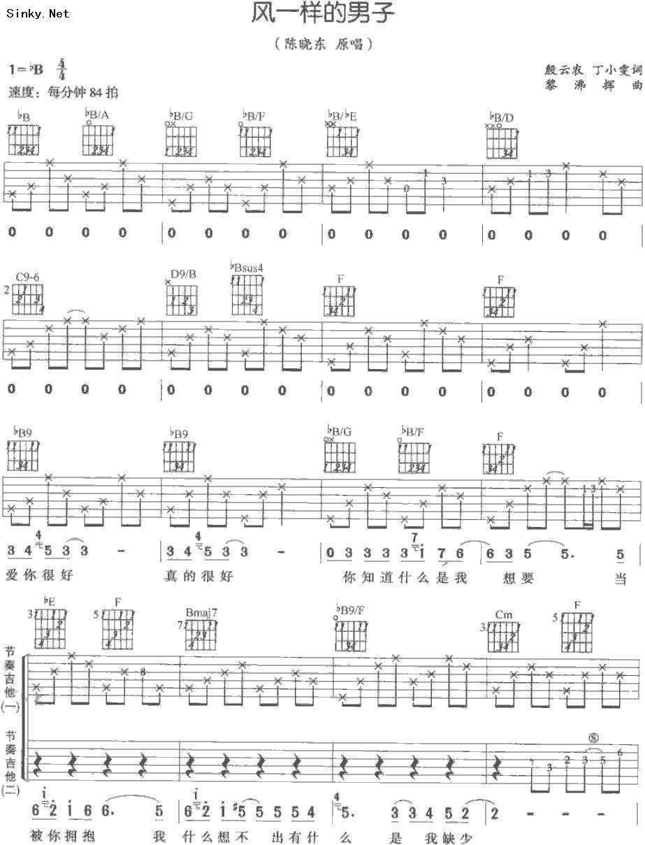 风一样的男子123吉他谱 